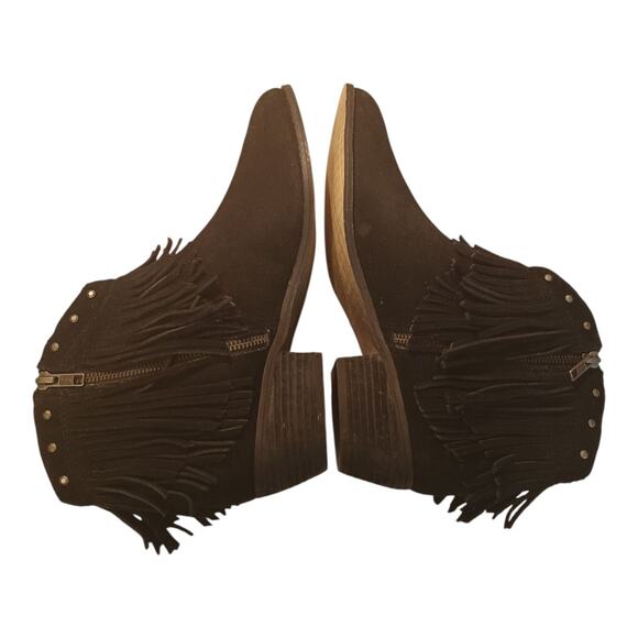 Minnetonka Bandera Women's Fringe Studded Zip Ankle Boot Black Suede Size 10 New - Picture 4 of 8